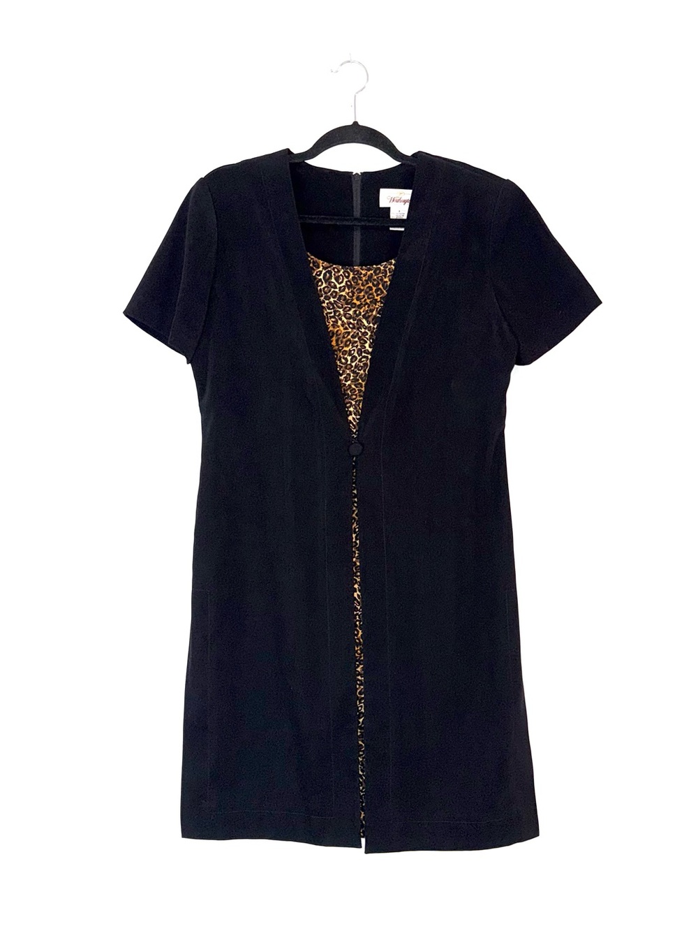 Worthington Black Short-Sleeve Dress with Leopard-Print Panel